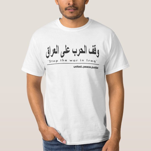 "Stoppa krig i den Irak" arabiskaT-tröja Tee (Framsida)