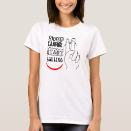 Stoppa krig Stor leende tvåfingers fredssymbol T-shirt