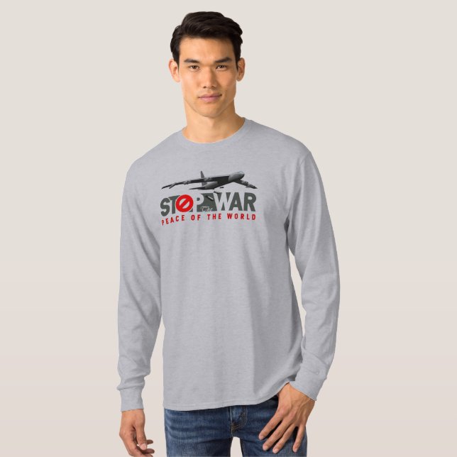Stoppa Kriget (LT. mode) | Herr Långärmad T Shirt (Hel framsida)