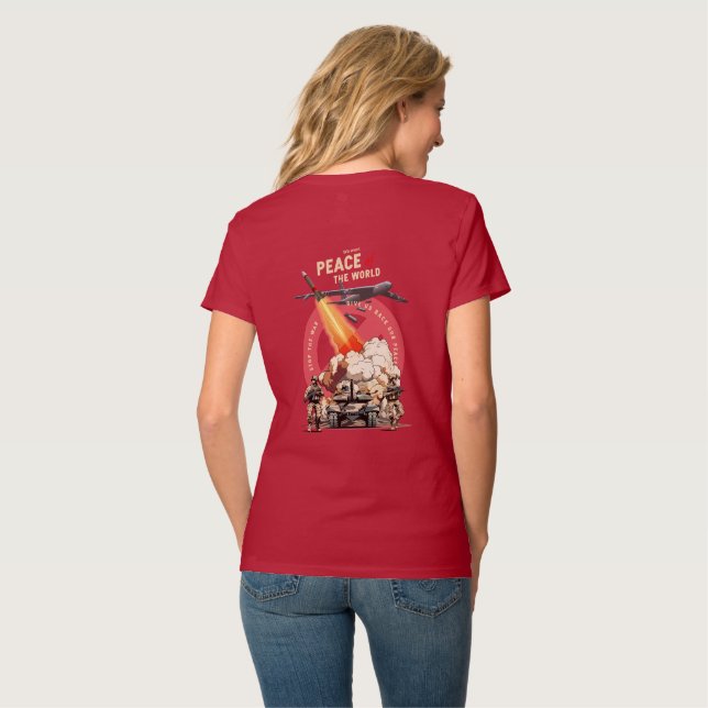 Stoppa Kriget (Mörkt läge) | Kvinnors V-ringad trö T Shirt (Hel baksida)