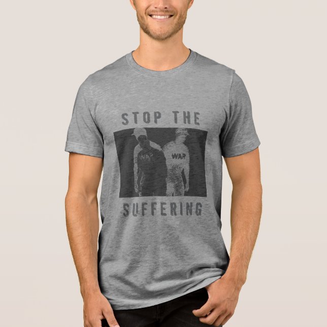 "Stoppa lidande" Mörk Grått Black Krig T-Shirt (Framsida)