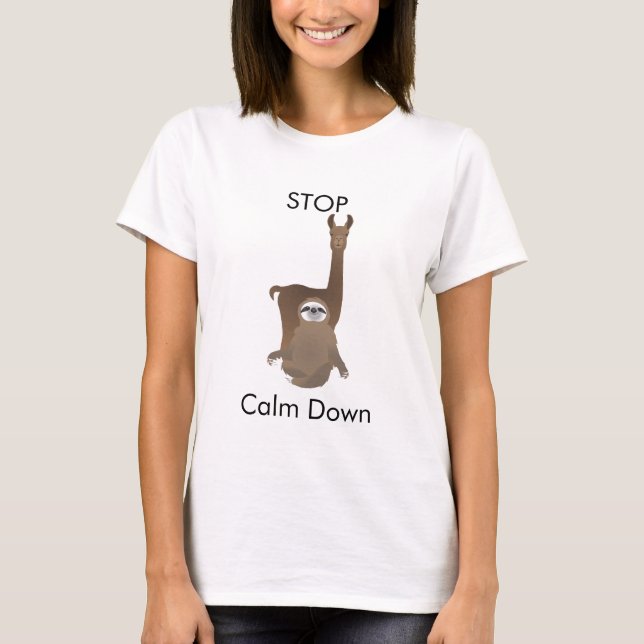 Stoppa Lugn ned Brown Sloth och Llama T Shirt (Framsida)