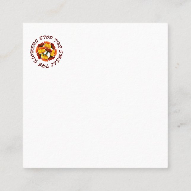 stoppa och lukta blommorna fyrkantigt visitkort (Baksida)