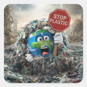 Stoppa plast fyrkantigt klistermärke