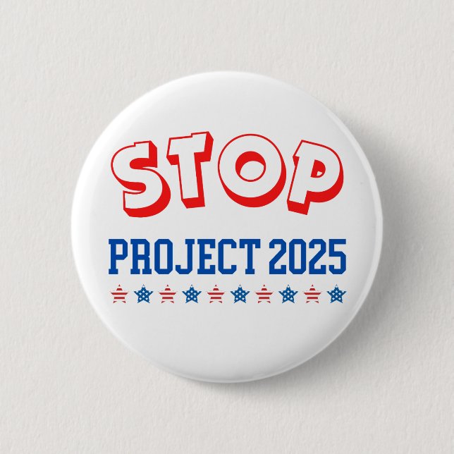 Stoppa Project 2025 Button Vote Blue Anti-Trump US Knapp (Framsida)
