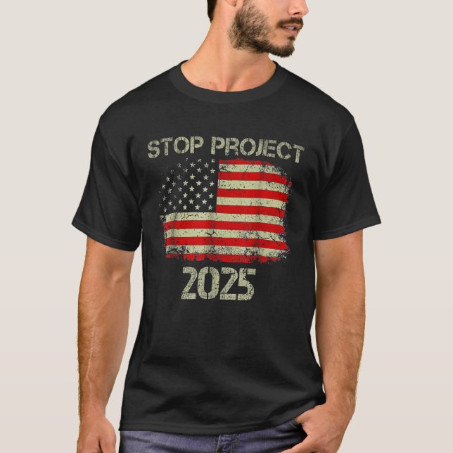 Stoppa Project 2025 Trump 2024 American Flagga T Shirt (Framsida)
