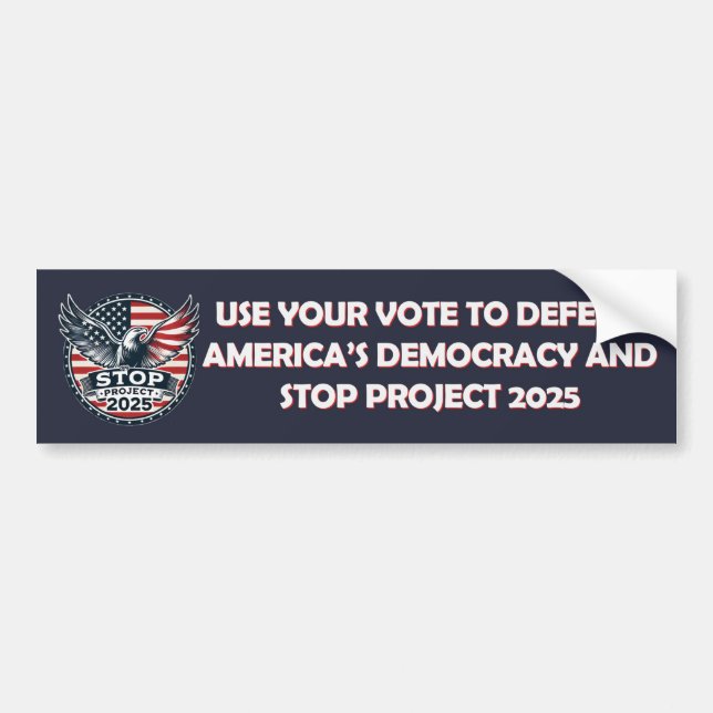 Stoppa Project 2025 Vote Blue Bumper Sticker Bildekal (Framsidan)