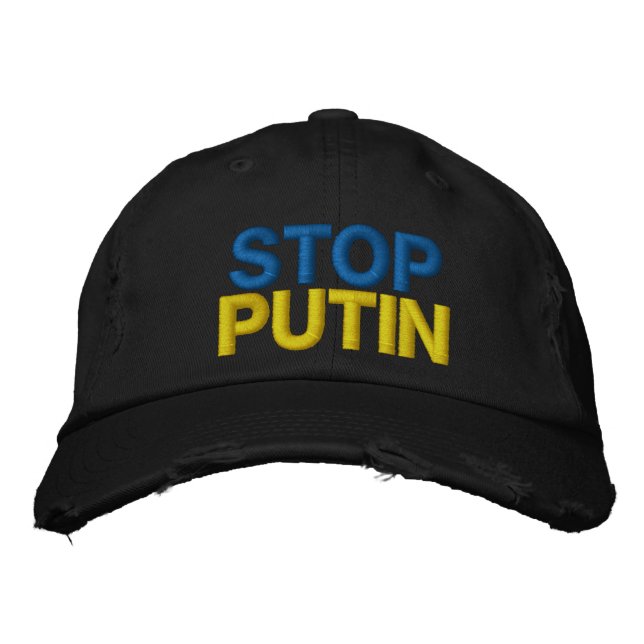 Stoppa Putin Stop Krig Hat - Ukrainas Flagga   Broderad Keps (Framsida)