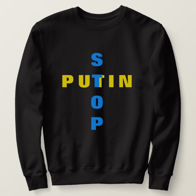 Stoppa Putin Stoppa Krig T-shirt Ukrainas Flagga Lång Ärmad Tröja (Design framsida)