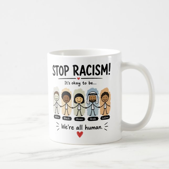 Stoppa rasism vi är alla människor kaffemugg (Höger)