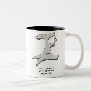 stoppa spring med sax, aardvark! Två-Tonad mugg