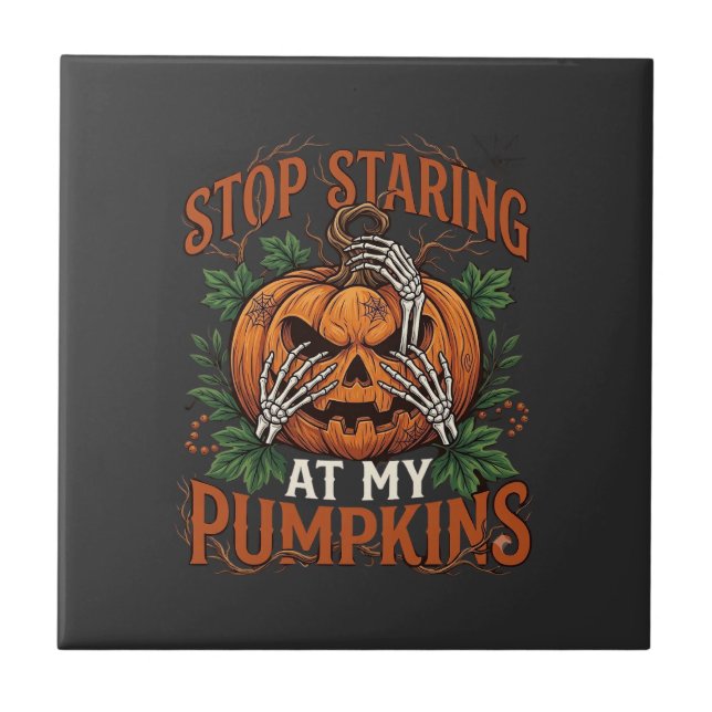 Stoppa Stirrande Pumpa Halloween Skelett Händer_1 Kakelplatta (Framsidan)