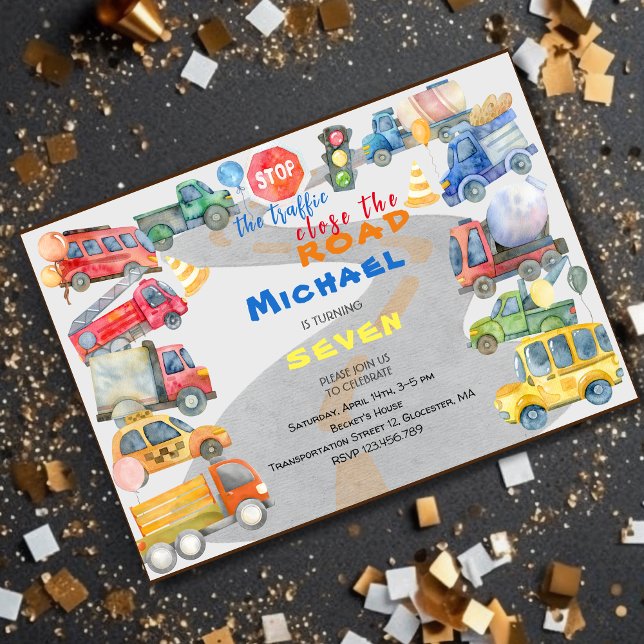 Stoppa trafiken genom att stänga vägbilspojkens fö inbjudningar (Skapare uppladdad)