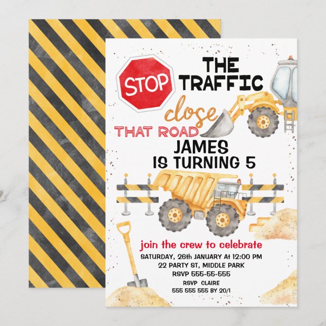 Stoppa Trafiken Stäng Vägen Under Uppbyggnad  Inbjudningar (Fram/baksida)