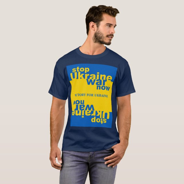 Stoppa Ukrainas Flagga Krig Now-seger för Ukraina T Shirt (Hel framsida)