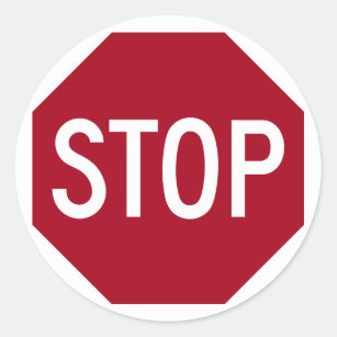Stoppa undertecknar runt klistermärke