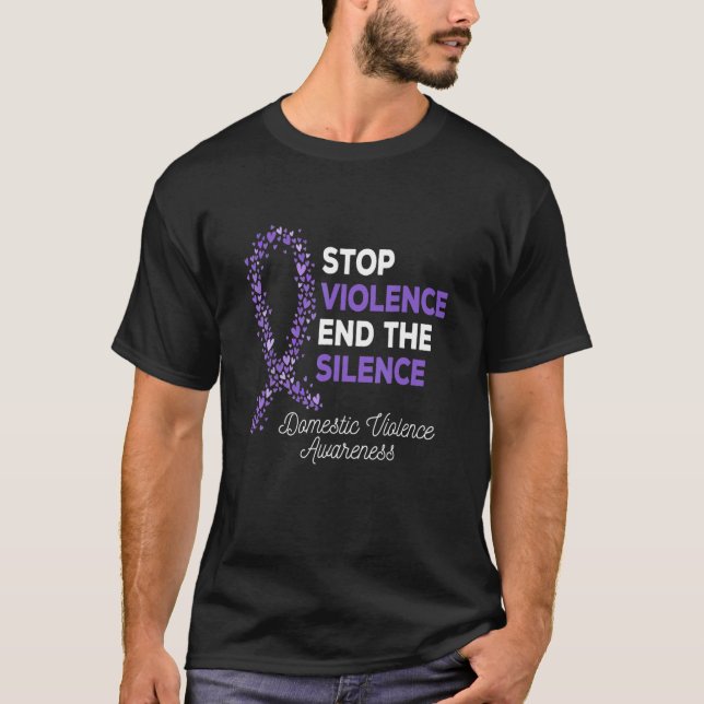 Stoppa våld Domestic Violence Awareness Ribbon T Shirt (Framsida)
