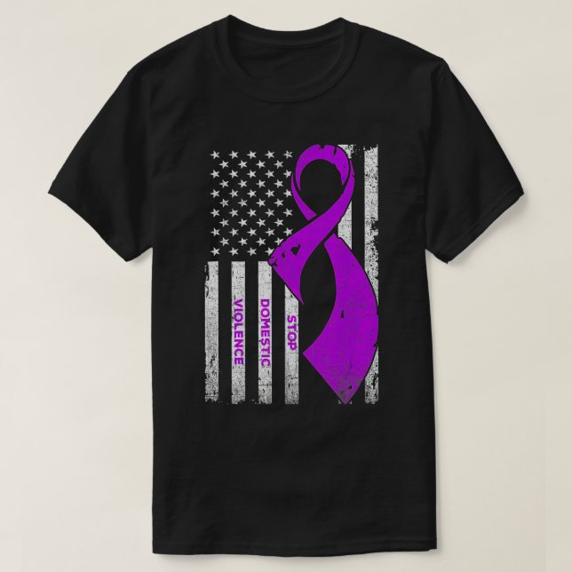Stoppa våld mot Domesticen - utarmat amerikanskt F T Shirt (Design framsida)
