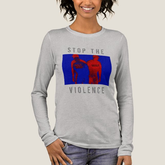 "Stoppa våldet" Red Blue Black Krig Graphic T Shirt (Framsida)