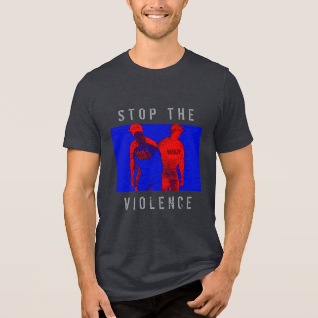 "Stoppa våldet" Red Blue Black Krig Graphic T Shirt (Framsida)