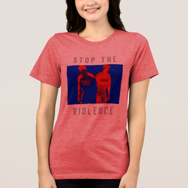 "Stoppa våldet" Red Blue Black Krig Graphic T Shirt (Framsida)