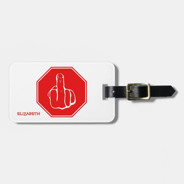 Stoppa varnar långfingeret som den roliga vägen bagagebricka (Horisontell Framsida)