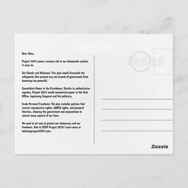Stoppa vykort för Project 2025 (Baksida)