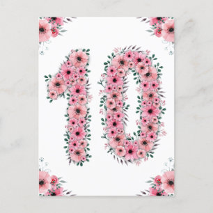 Stor 10-års födelsedag Rosa blommor Flicka Grön lö Vykort