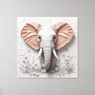 Stor 16K Elefant i blom - Premium lindad Canv Canvastryck