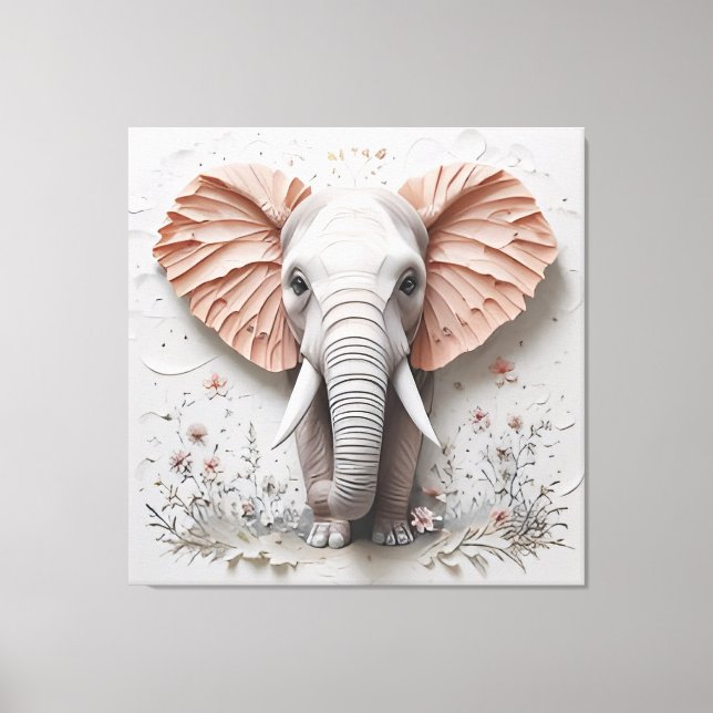 Stor 16K Elefant i blom - Premium lindad Canv Canvastryck (Framsida)