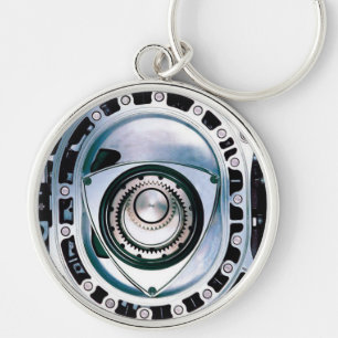 Stor (2,125") högvärdig runda roterande Keychain Rund Silverfärgad Nyckelring