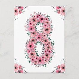 Stor 8-årsdag Rosa blommor Flicka Grön lövverk Vykort