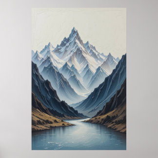 Stor abstrakt bergsklippmålning på duk 3d Hea Poster