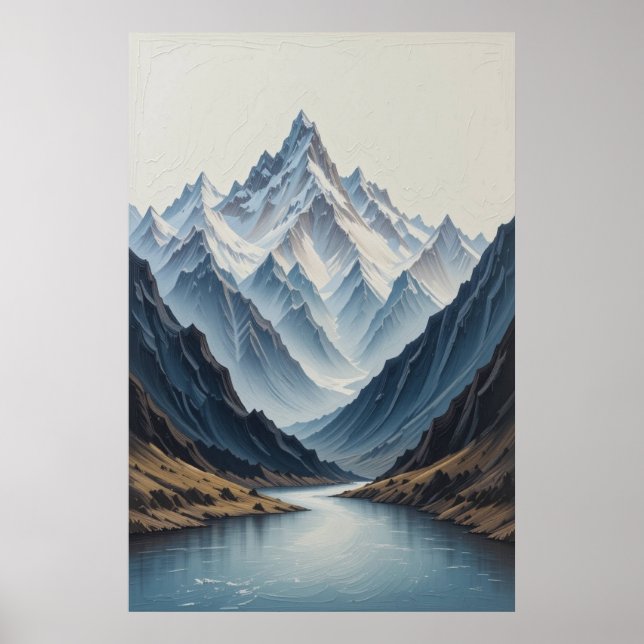 Stor abstrakt bergsklippmålning på duk 3d Hea Poster (Framsidan)