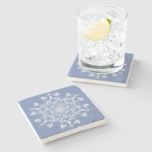 Stor Abstrakt Lacy Snowflake på Blue Background Underlägg Sten