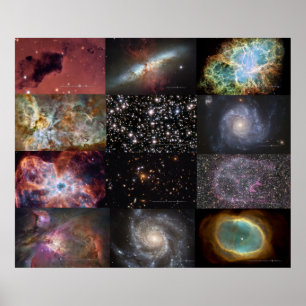 Stor affisch med 12 Hubble djupa himmelfoto