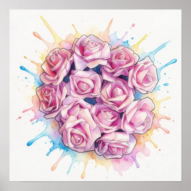 Stor affischkonst med rosa rosor poster (Framsidan)