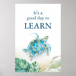 Stor akvarell Havssköldpadda och Monstera blad Poster