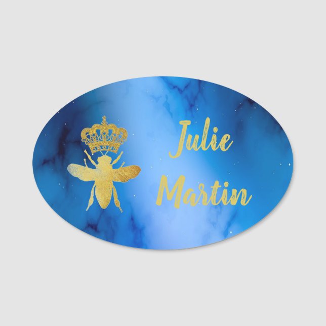 Stor Anpassningsbar QUEEN BEE Blue Badge Pin Magne Namnbricka (Framsida)
