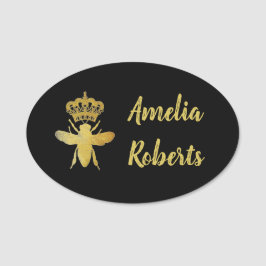 Stor Anpassningsbar QUEEN BEE Guld Black Badge Mag Namnbricka