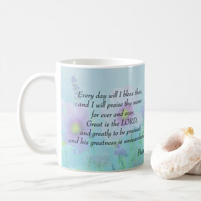 Stor är Herren: Psaltaren 145:2,3 Kaffemugg (Med munk)