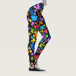Stor Autism puzzle Delarare på BLACK Leggings