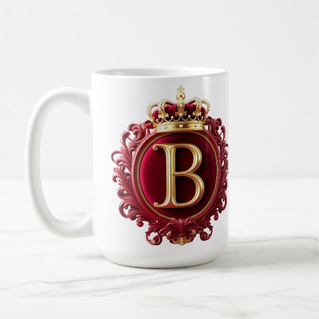 Stor B-monogram på röd sammetsbakgrund Kaffemugg (Vänster)
