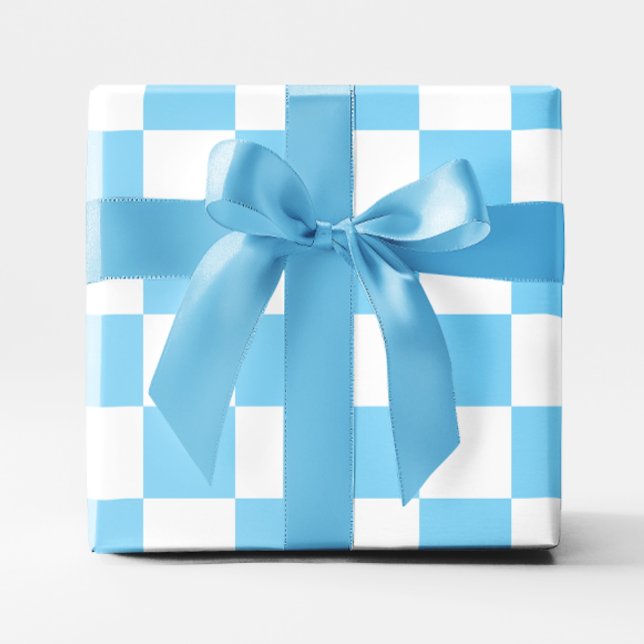 Stor Baby blue och vit kontroll Presentpapper (Big Baby Blue and White Checkered Wrapping Paper)