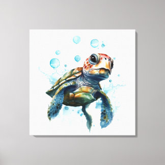 Stor Baby Sea Turtle Watercolor Art Canvastryck