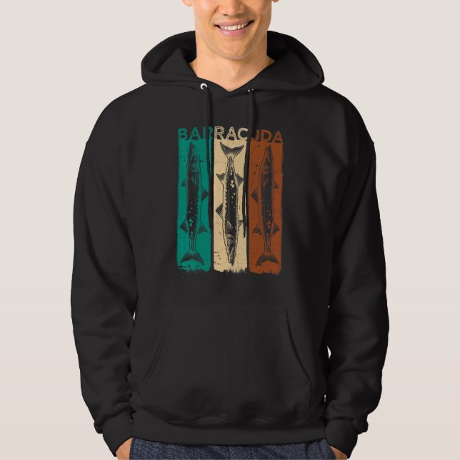 Stor Barracuda Cuda Fiske Vilda Saltvatten Fi Hoodie (Framsida)