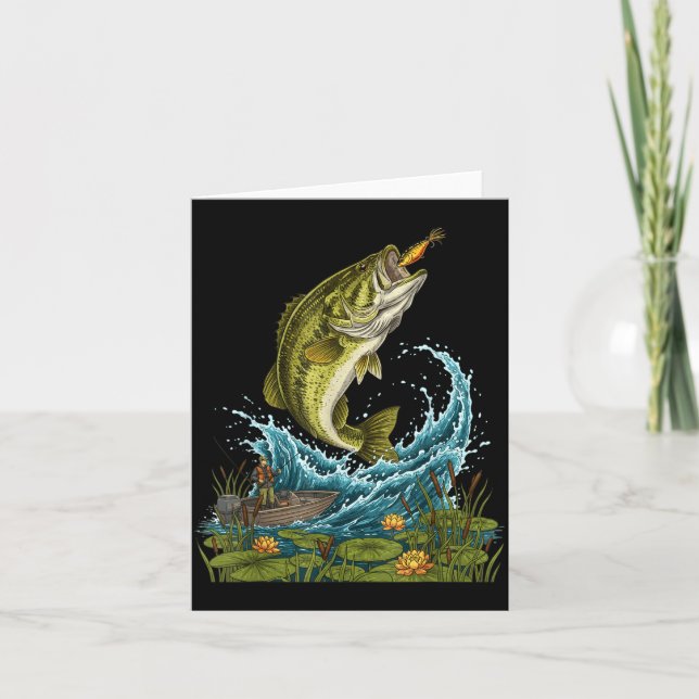 Stor bas hoppande fiskelock grafik för anglare kort (Framsida)