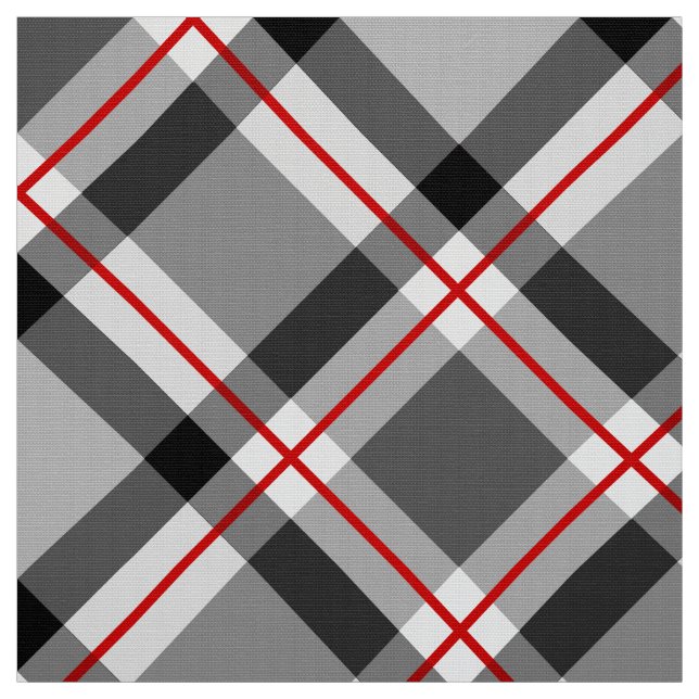 Stor bias Plaid, Black, White, Grått and Red Tyg (Provkarta)