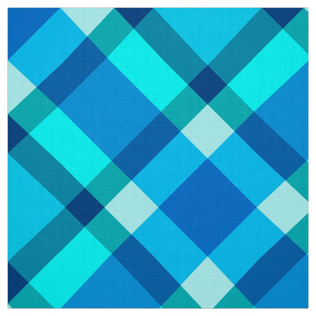Stor Bias Plaid, Koboltblå, Aqua & Turkos Tyg (Provkarta)