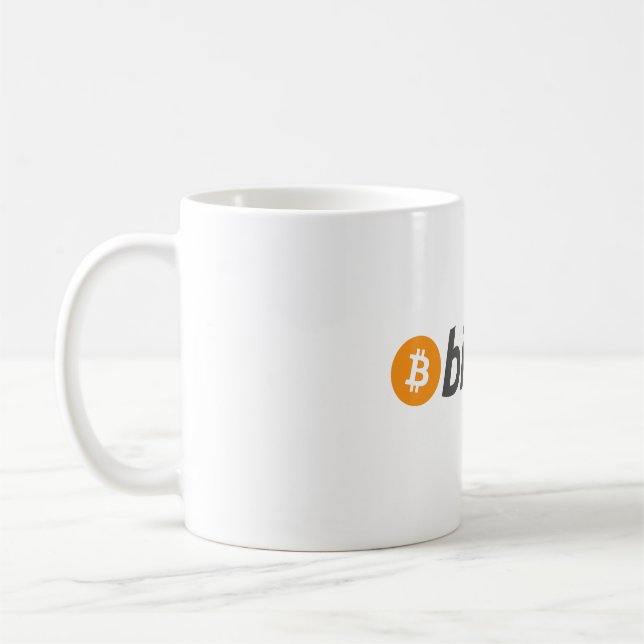 Stor Bitcoin-logotyp med orange Bitcoin-symbol Kaffemugg (Vänster)